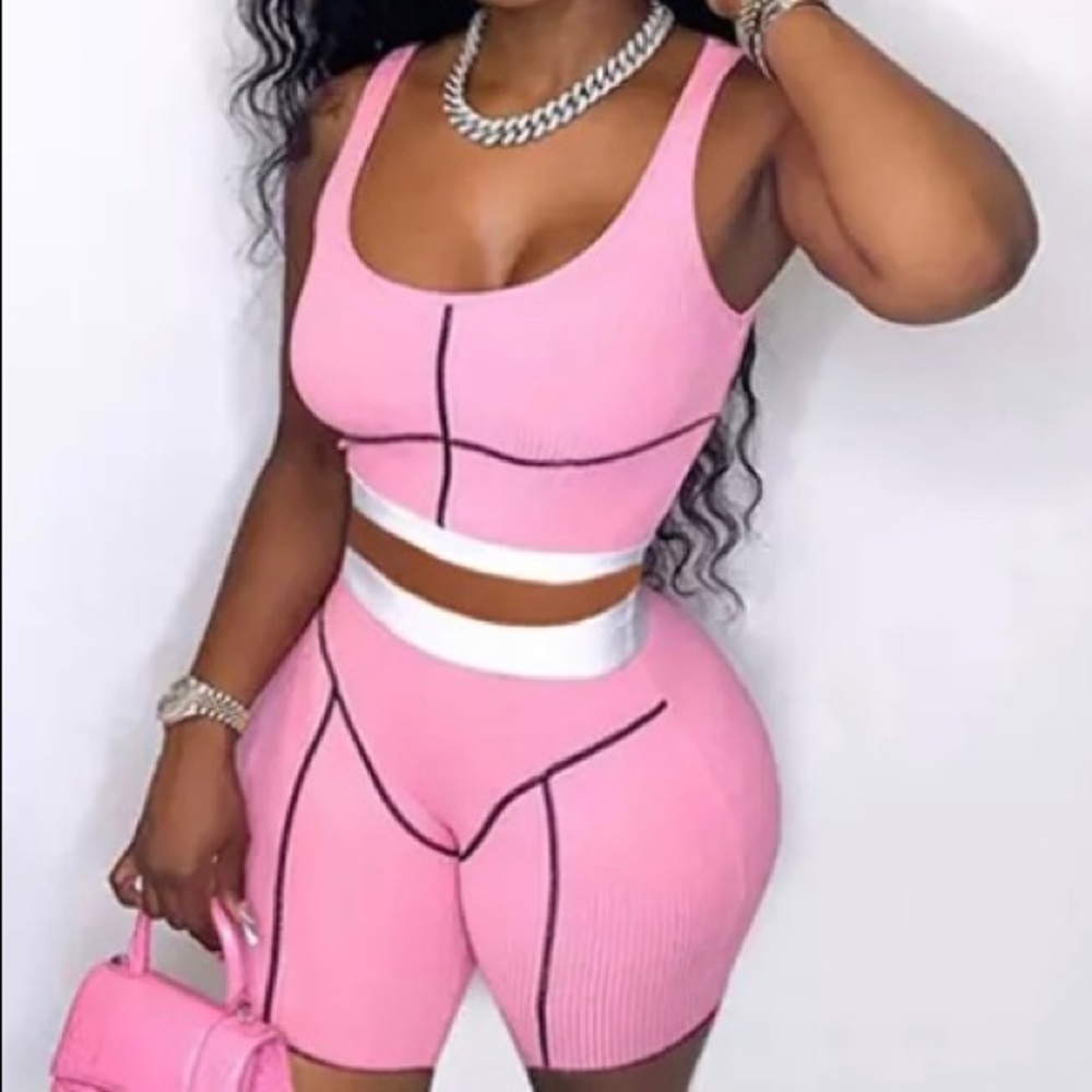 2 piece pink biker shirt set